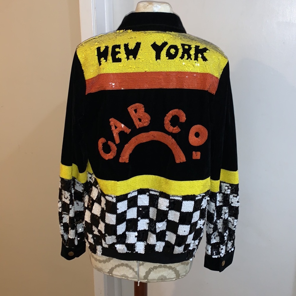Banjul Sequin Velvet New York Cab Co. Black White Yellow Orange Snap Jacket L